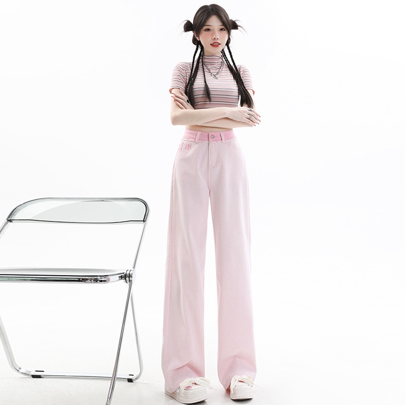 甜酷辣妹风显瘦直筒裤女款2024春季新款宽松显瘦垂感阔腿牛仔裤子