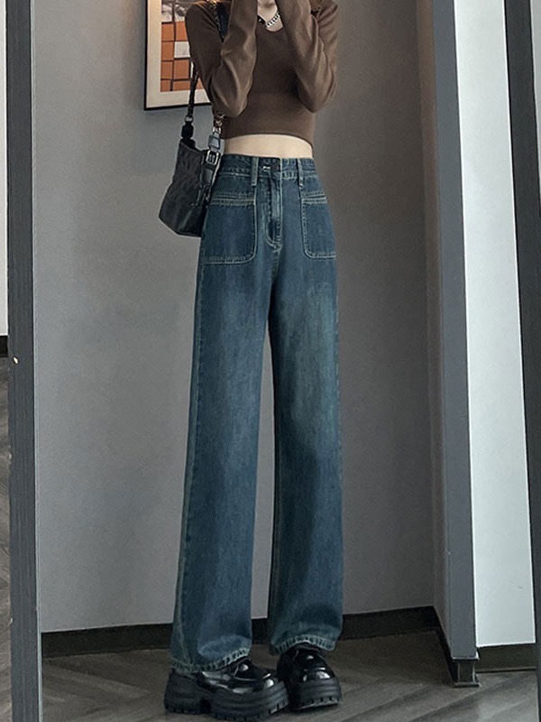 直筒牛仔裤女2024春秋季宽松小个子高腰阔腿垂感显瘦窄版拖地裤子