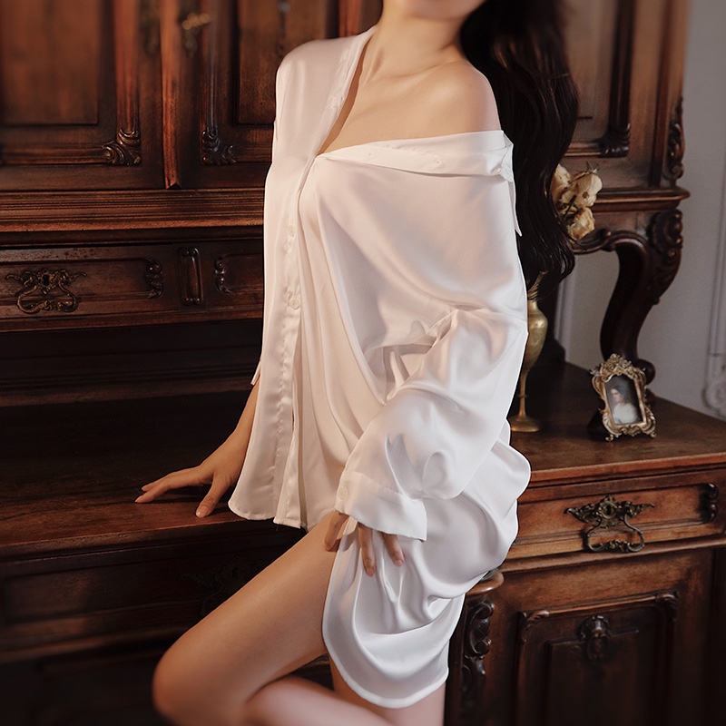 性感睡衣高级感女情调2024新款秋夏季大码冰丝衬衫睡裙家居服薄款