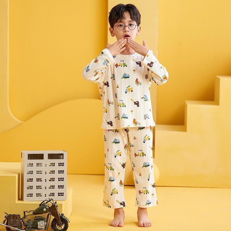卡通女童睡衣长袖纯棉薄款春秋季2024新款中大童小男孩家居服套装