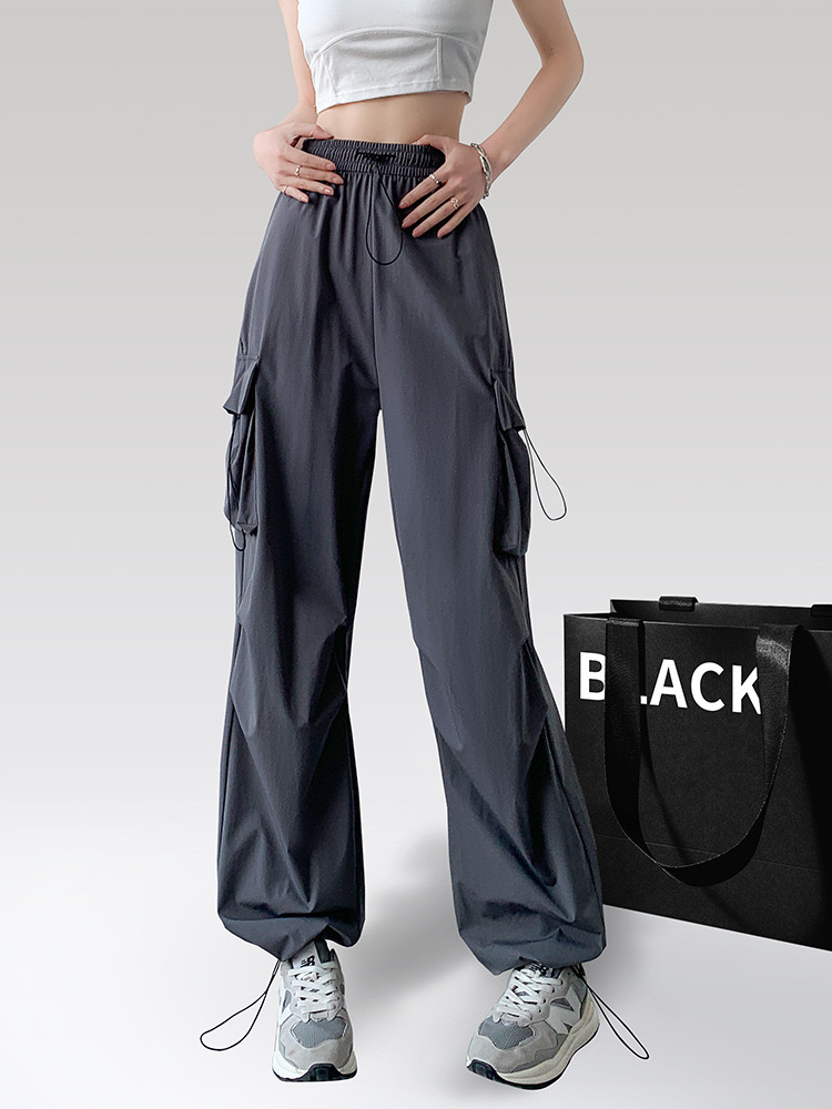 工装裤女2024春秋季新款美式复古速干降落伞裤束脚窄版阔腿裤子夏