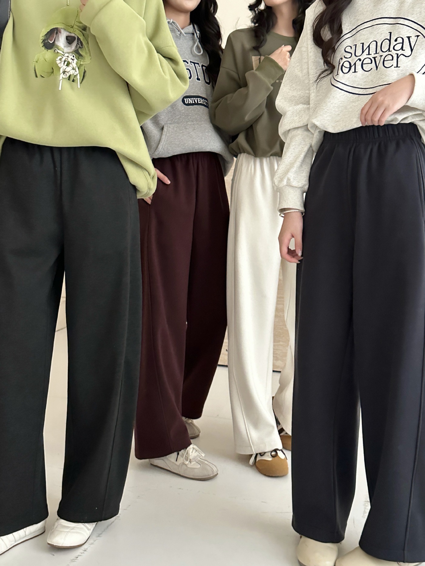 700克 仿羊驼直筒裤女秋冬加绒加厚新款安可拉红宽松休闲阔腿裤子