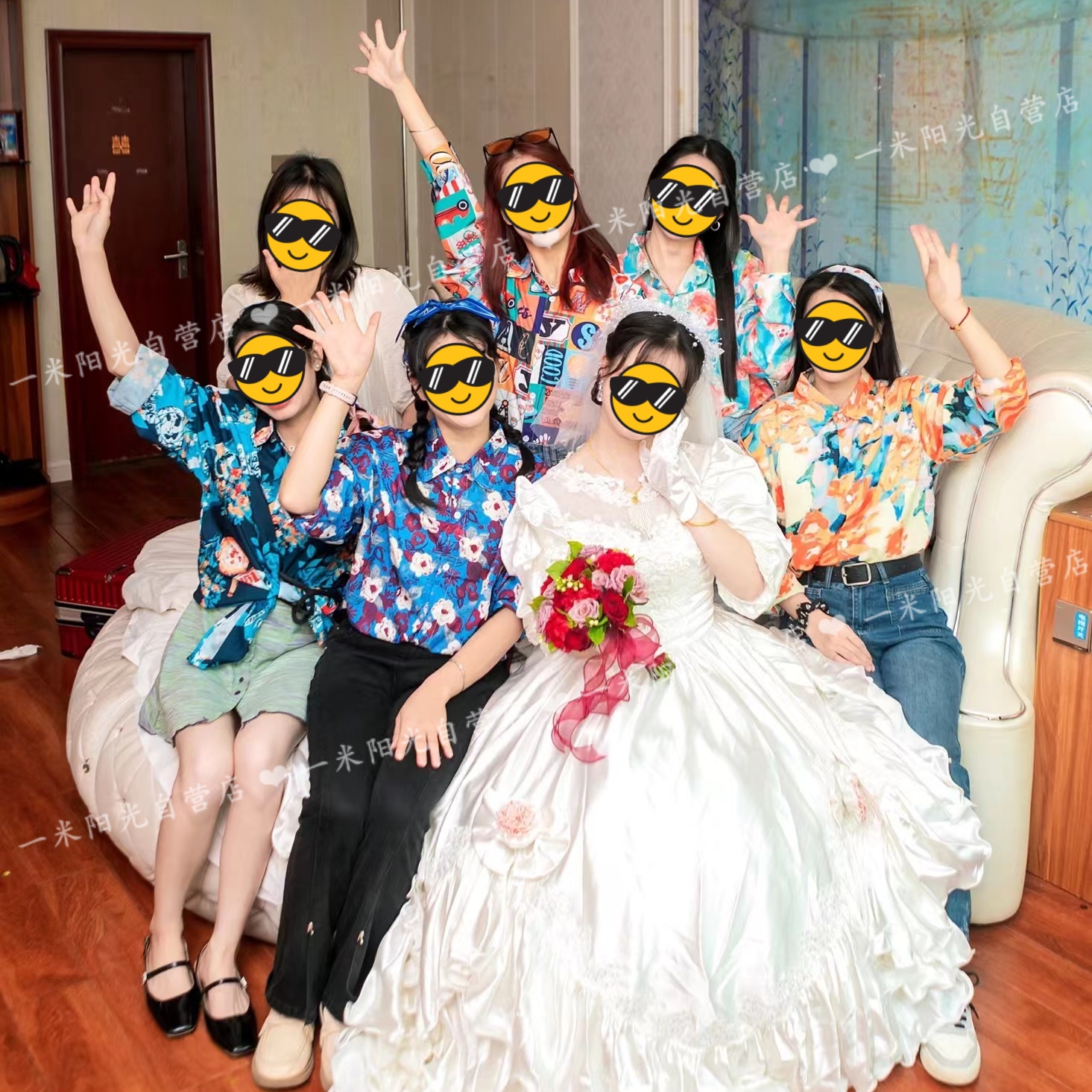 港风上衣衬衫碎花朵伴娘团新娘闺蜜姐妹结婚送亲订婚男女80年代79