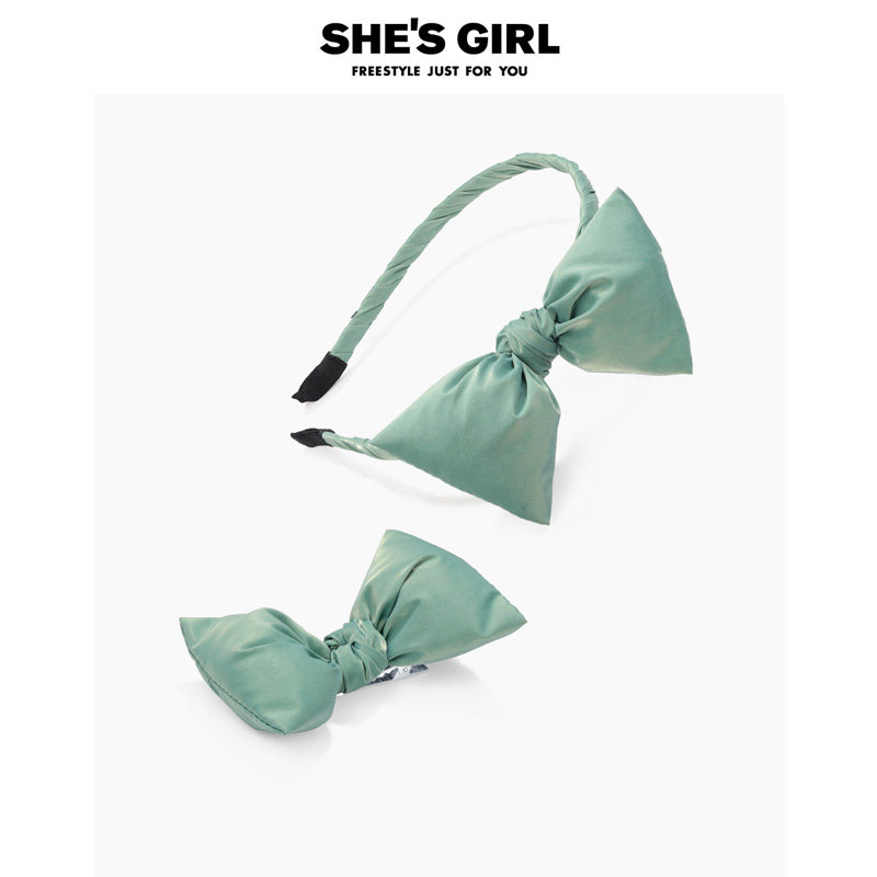 shesgirl茜子原创设计立体蝴蝶结军绿色发箍发卡鸭嘴捏夹组合