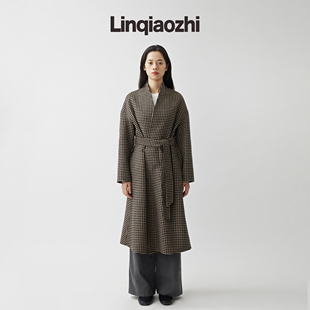 长款 清仓微瑕 定制千鸟格羊绒毛呢大衣女素觉外套 断码