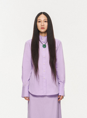 林乔芝2025年秋季新款紫色衬衫气质立领女上衣简约时尚外套
