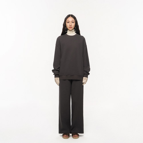 林乔芝25年秋季新款深灰色卫裤百搭运动裤休闲气质加绒棉直筒裤