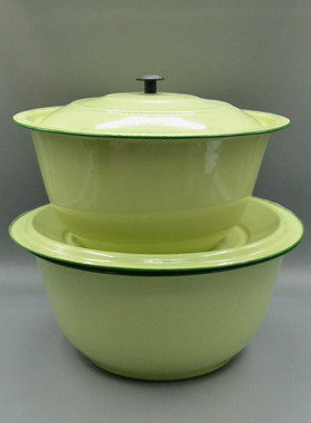 特价果绿色搪瓷盖盆大号31CM33CM带盖搪瓷盆家用和面盆洗菜盆缸钵