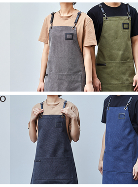 Virgo六色可选 双肩帆布咖啡师奶茶店花艺师餐厅工作围裙定制logo