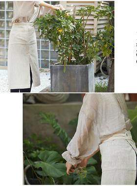 Virgo设计纯苎麻棉麻半身围裙花艺咖啡师花店餐厅工作服定制logo