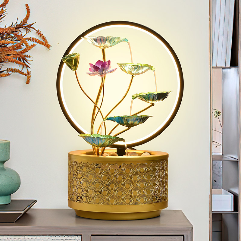 轻奢招财流水摆件客厅办公室茶桌循环水铁艺装饰景观乔迁新居礼品