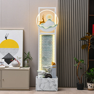 轻奢流水摆件循环水幕墙落地客厅电视柜旁招财风水轮开业乔迁礼物