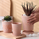 复古竖纹红陶花盆红泥陶土盆透气吸水绿植简约庭院阳台做旧陶瓷盆