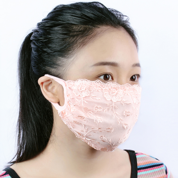 秋冬季双层刺绣甜美蕾丝网纱口罩