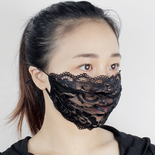 成人夏季防晒黑色蕾丝单层口罩女士透气防紫外线可爱性感薄款面罩