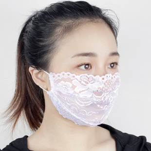 成人夏季防晒口罩女白色蕾丝女士神可清洗单层超薄款透气网红面罩