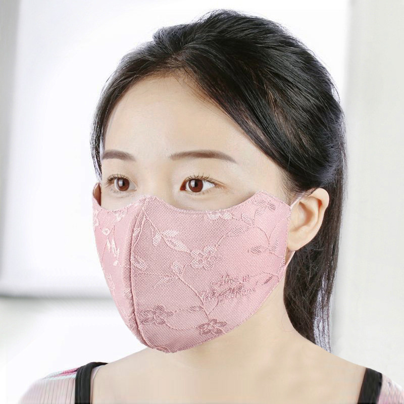 双层蕾丝春秋冬季纯棉防尘保暖护眼角透气女士学生加厚防寒口罩