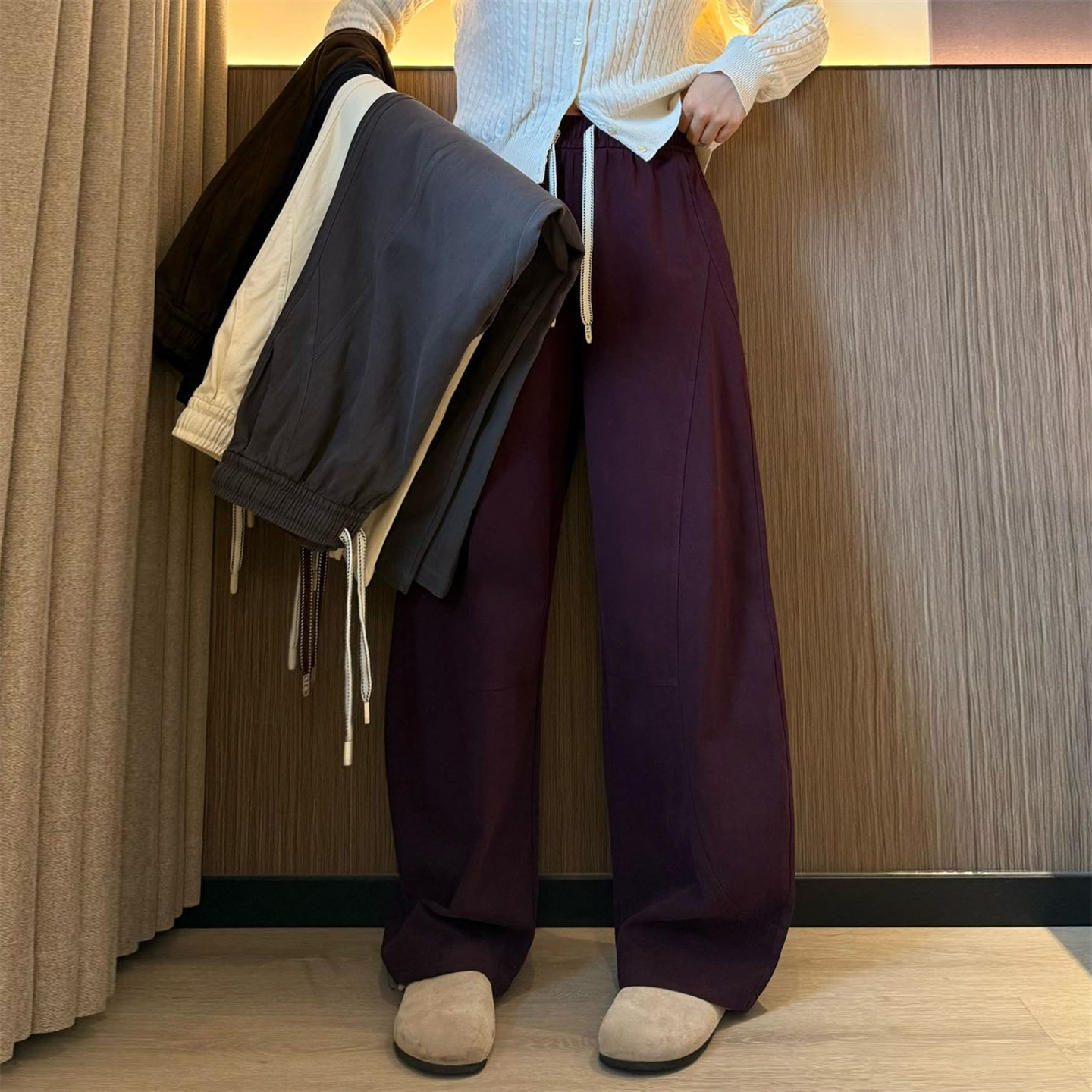 白色阔腿裤女2025新款宽松慵懒风小个子休闲秋季纯棉大码直筒裤子