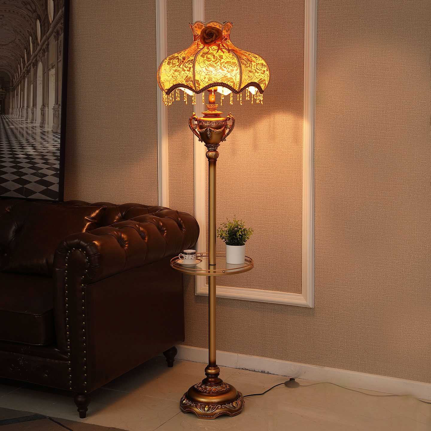 美式落地灯欧式客厅宫廷复古茶几装饰灯轻奢古典书房卧室立式台灯