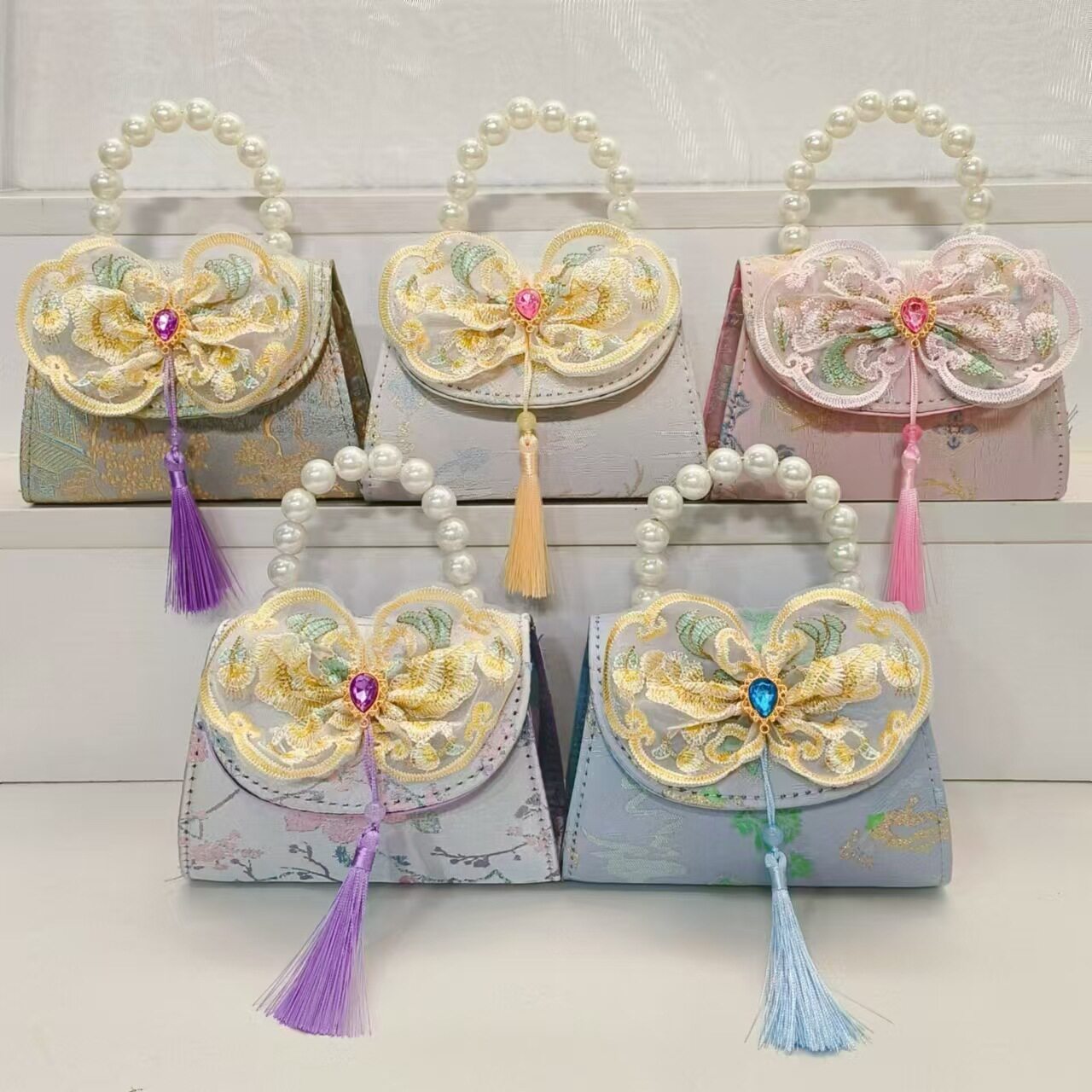 链条古风汉服儿童配饰包女童礼物蝴蝶结珍珠手提包公主包斜挎国风