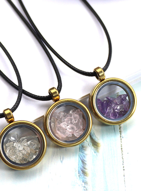 跨境水晶碎石钛钢乌盒吊坠项链