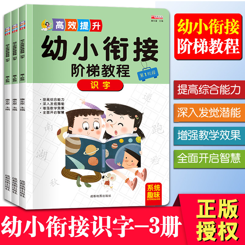 幼小衔接阶梯教程识字全3册幼儿认字大王教材幼小衔接阅读与识字幼升小儿童识字书 早教 学前班升一年级读书绘本启蒙早教书籍3-6岁