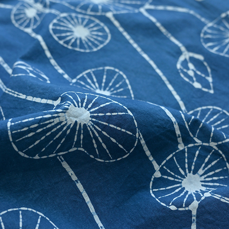 莲叶|二三米非遗蜡染植物蓝染纯棉布料草木染家居服装手工diy面料