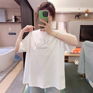 2025春夏新款韩国卡通小狗印花短袖T恤女宽松纯棉情侣上衣半袖潮