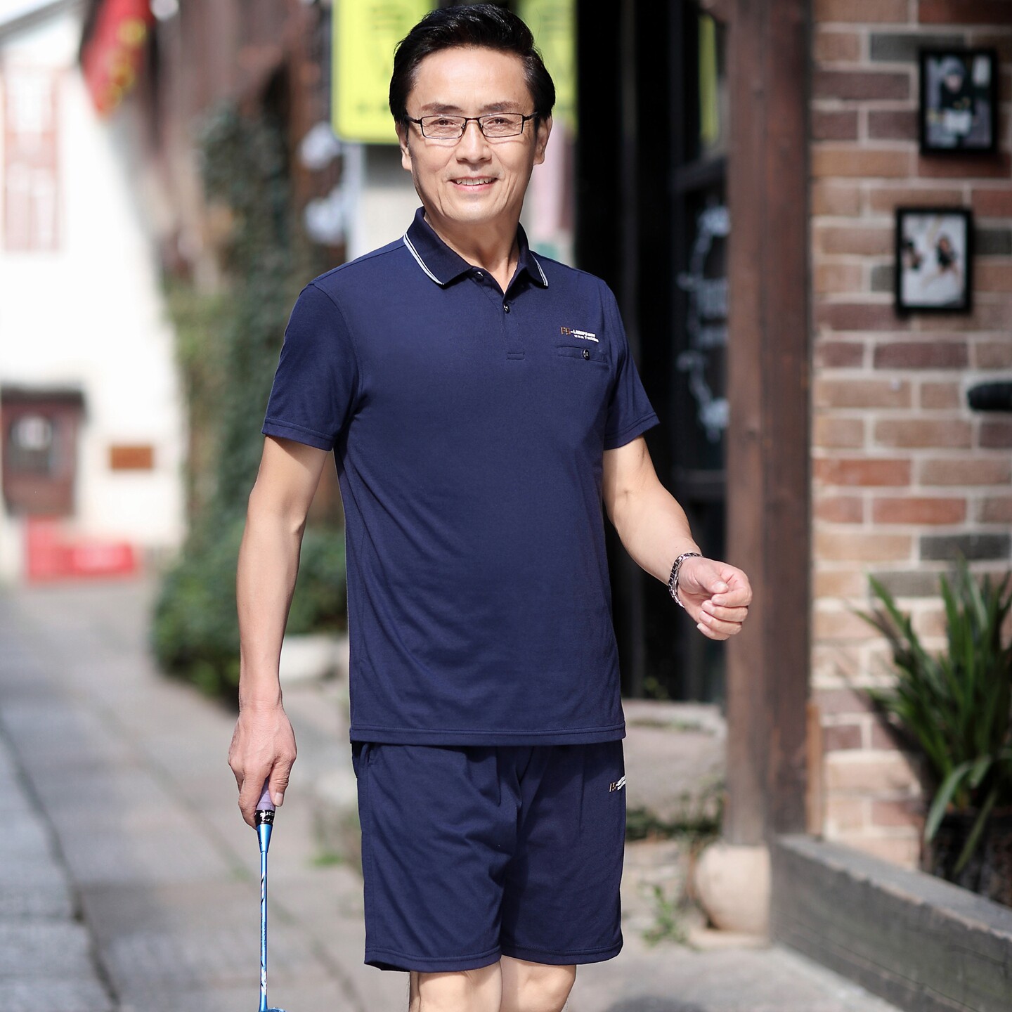 夏季中年男士纯棉短袖短裤套装中老年人休闲运动服爸爸夏装两件套
