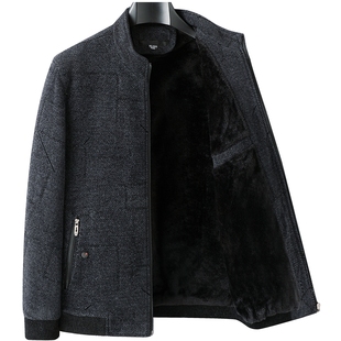 中年男士冬装夹克衫爸爸装雪尼尔外套秋冬款中老年人加绒加厚棉衣