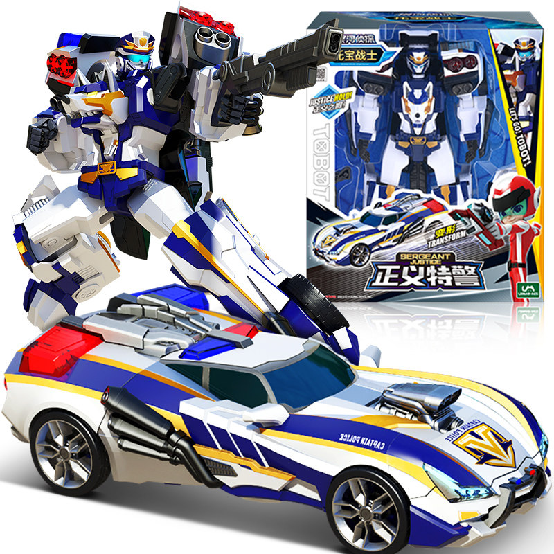 正义特警儿童仿真警察车模型玩具车男孩变形汽车男童金刚托宝战士