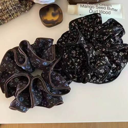 复古多层碎花大肠圈森系花边发绳饱满显发量花苞发圈头绳头花发饰