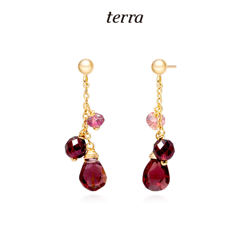 terra 红润之果耳环天然碧玺石榴石925银手工小众圣诞新年礼物