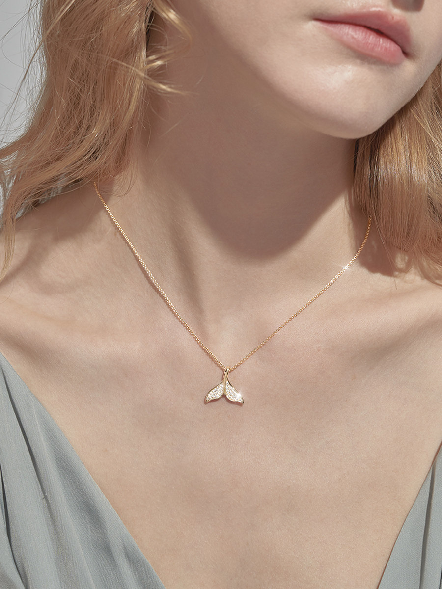 terra 925银镀18k金镶钻网红鱼尾项链女海豚人鱼姬气质小众锁骨链