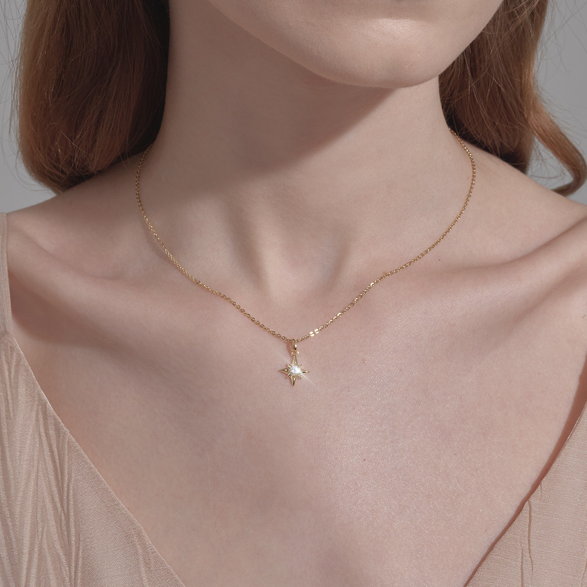 terra 八芒星项链个性时尚简约ins网红18k注金镶嵌锆石吊坠锁骨链