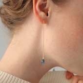 terra 天然伦敦蓝托帕石长款 耳链超仙气质水滴女显瘦简约高级耳饰