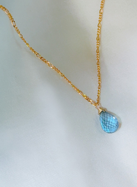 terra 进口大颗天然水滴形瑞士蓝托帕石项链超透轻奢小众送礼礼物