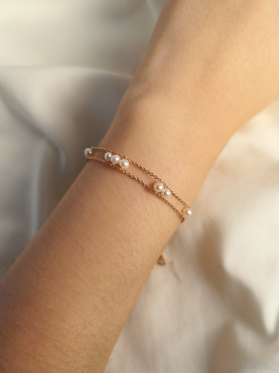 terra星河手链天然珍珠双层链925银镀玫瑰金原创手工轻奢高级礼物