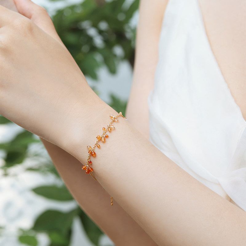 terra金链花手链天然玛瑙925银镀金链原创设计手工母亲节情人礼物