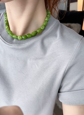 草绿色珠串项链小众不规则休闲复古串珠个性新中式choker简约北欧