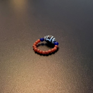 新年红色戒指小指环天然石珠珠指圈弹力指环RIGlc 0488