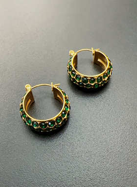 绿色耳环复古金C圈耳饰vintage蛇纹耳圈