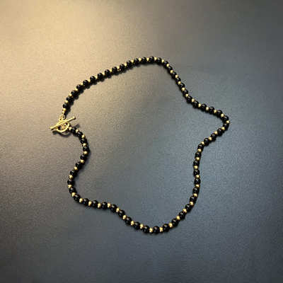 玛瑙黑珠项链黑金个性百搭串珠颈链OT扣简约vintage饰品