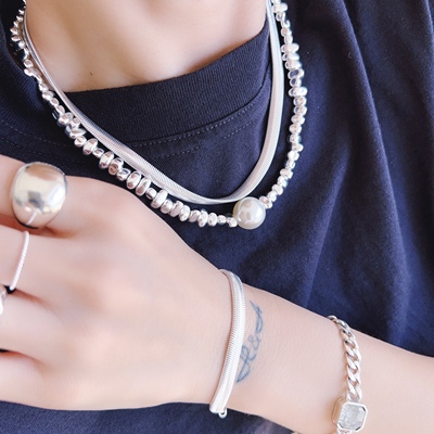 925纯银ins扁蛇骨链颈链冷淡风时尚项链装饰银饰品