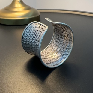 925纯银重工手镯高级感小众泰银做旧夸张可调节手环编织复古民族