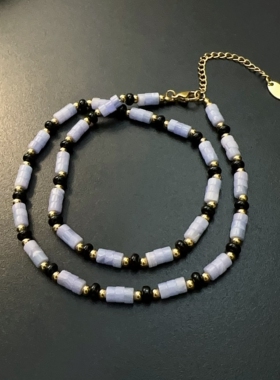 天然石紫色项链小众复古原石颈链百搭叠戴彩色蓝色饰品民族风链子