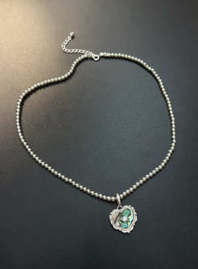 纯银琉璃珠项链choker心形彩贝短项链可拆卸银灰高级感复古颈链