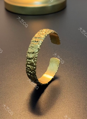 复古金色手镯做旧高级感小众锡纸纹手环腕饰