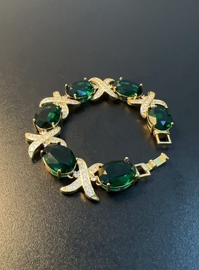 绿色彩宝手链高级感贵气vintage手镯配饰闪闪中古风气质腕饰