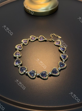 紫色桃心项链复古小众气质颈链